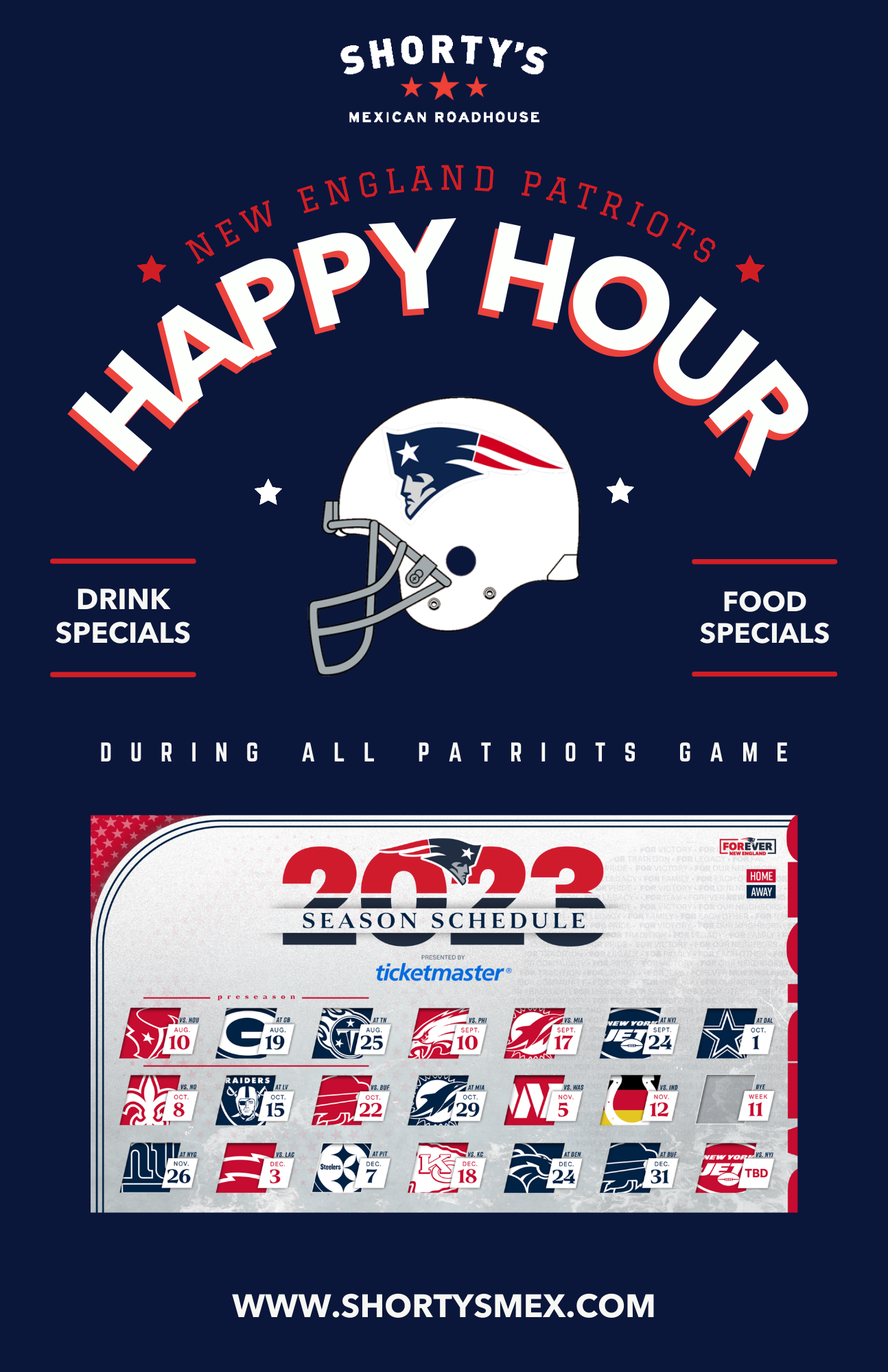 Shorty's Happy Hour During All Patriots Games