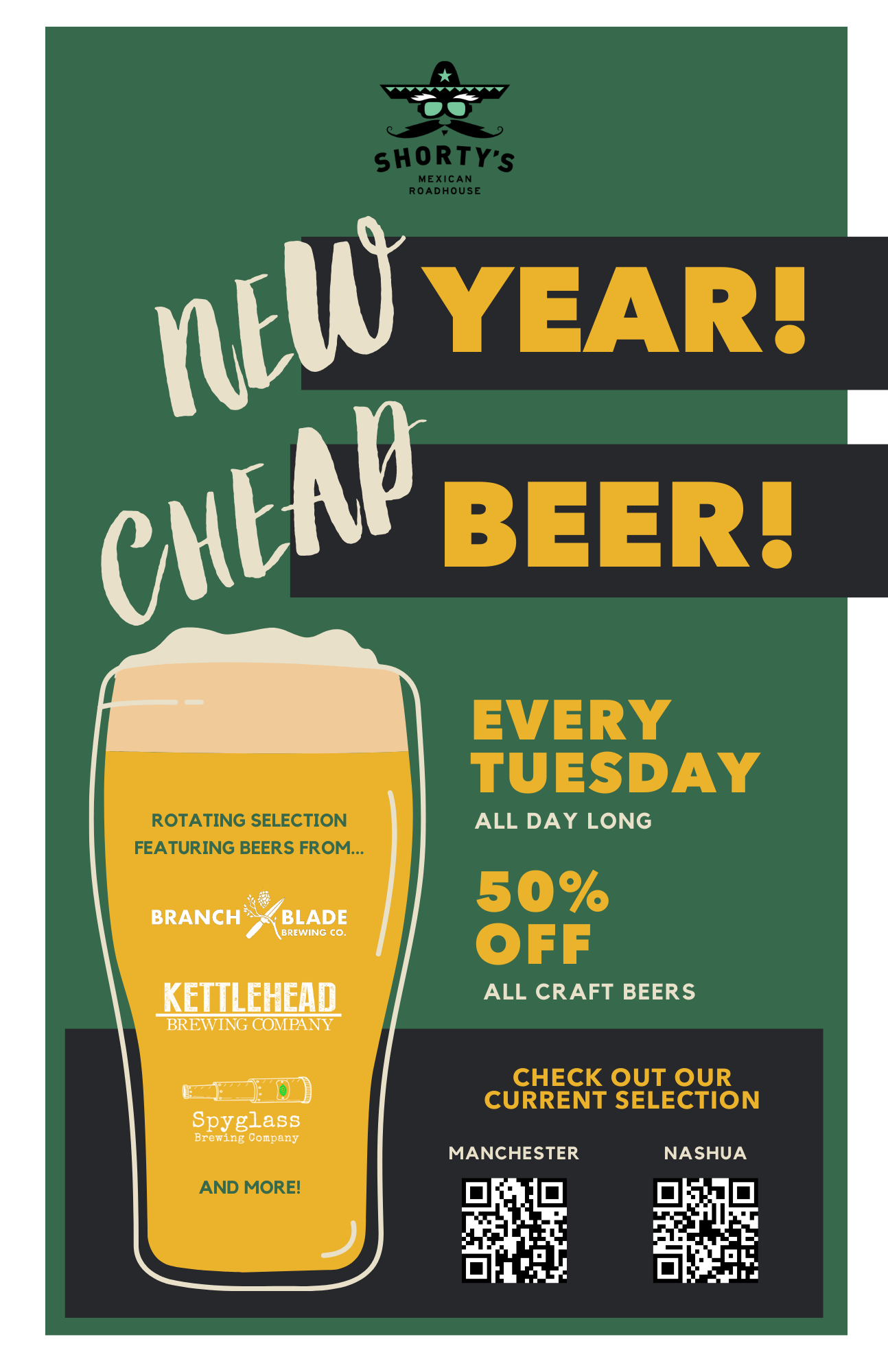 New Year, Cheap Beer - 50% Off Craft Beers Every Tuesday
