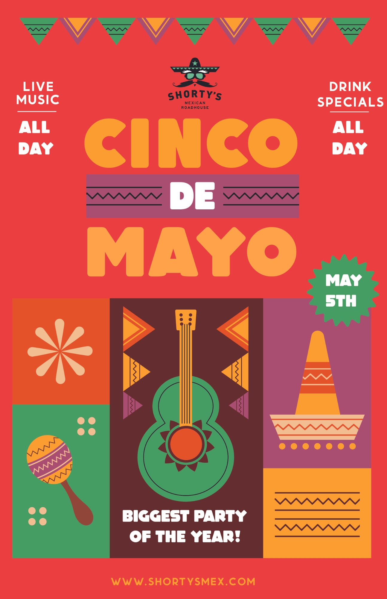 Cinco de Mayo 2024 at Shorty's - Live Music and Drink Specials All Day