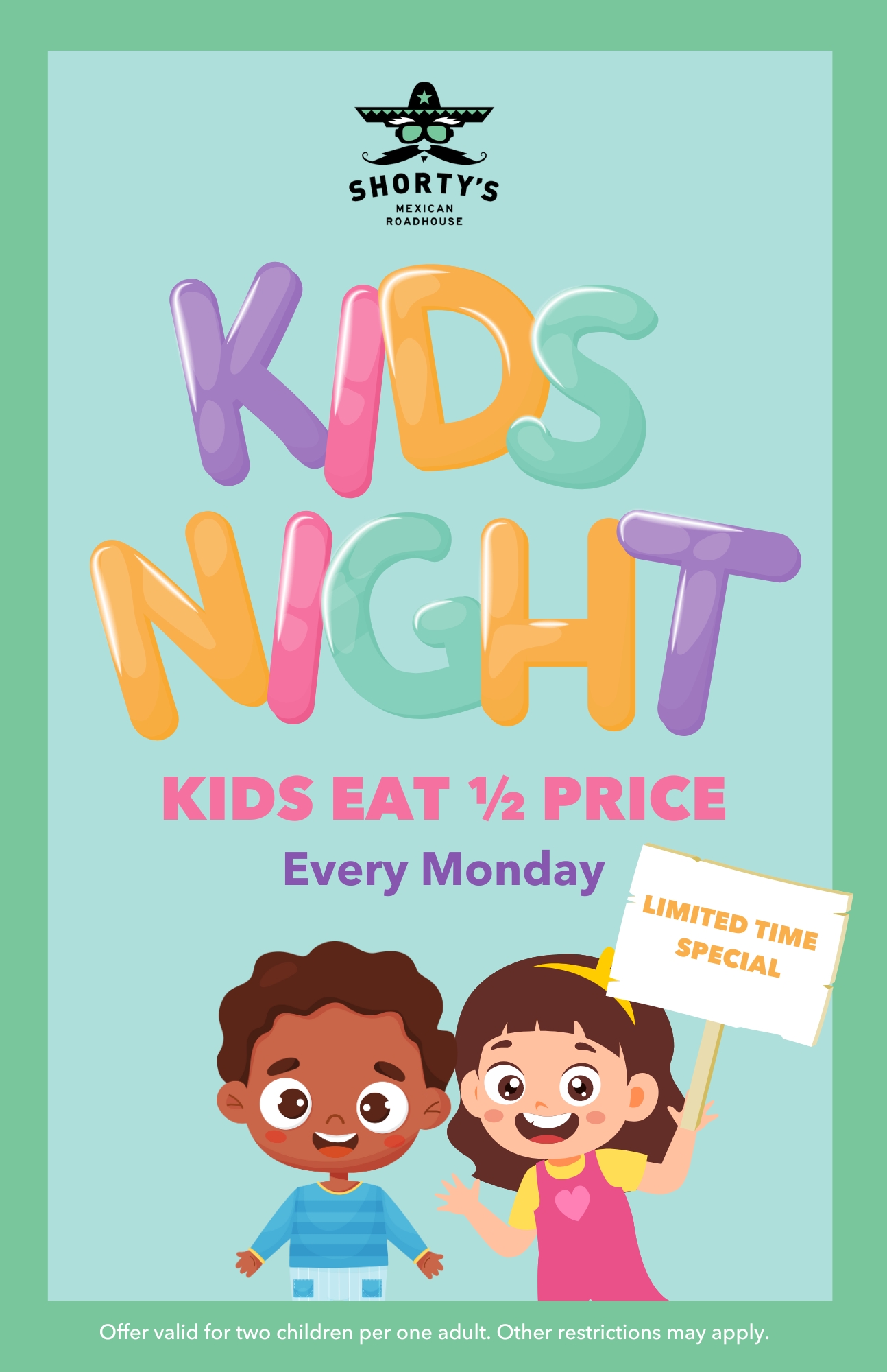 Kids Eat 12 Price - Monday Night