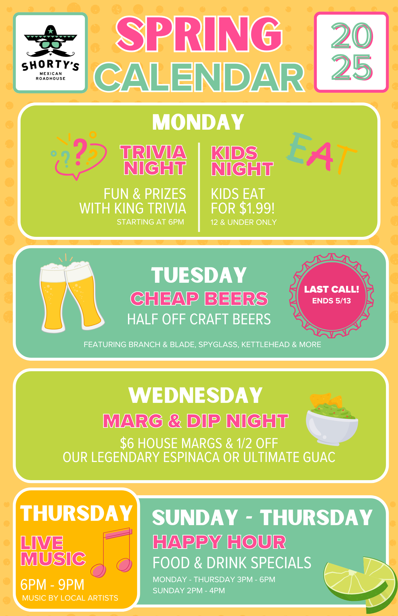 Shorty’s Spring Calendar 2025 (Updated 415)